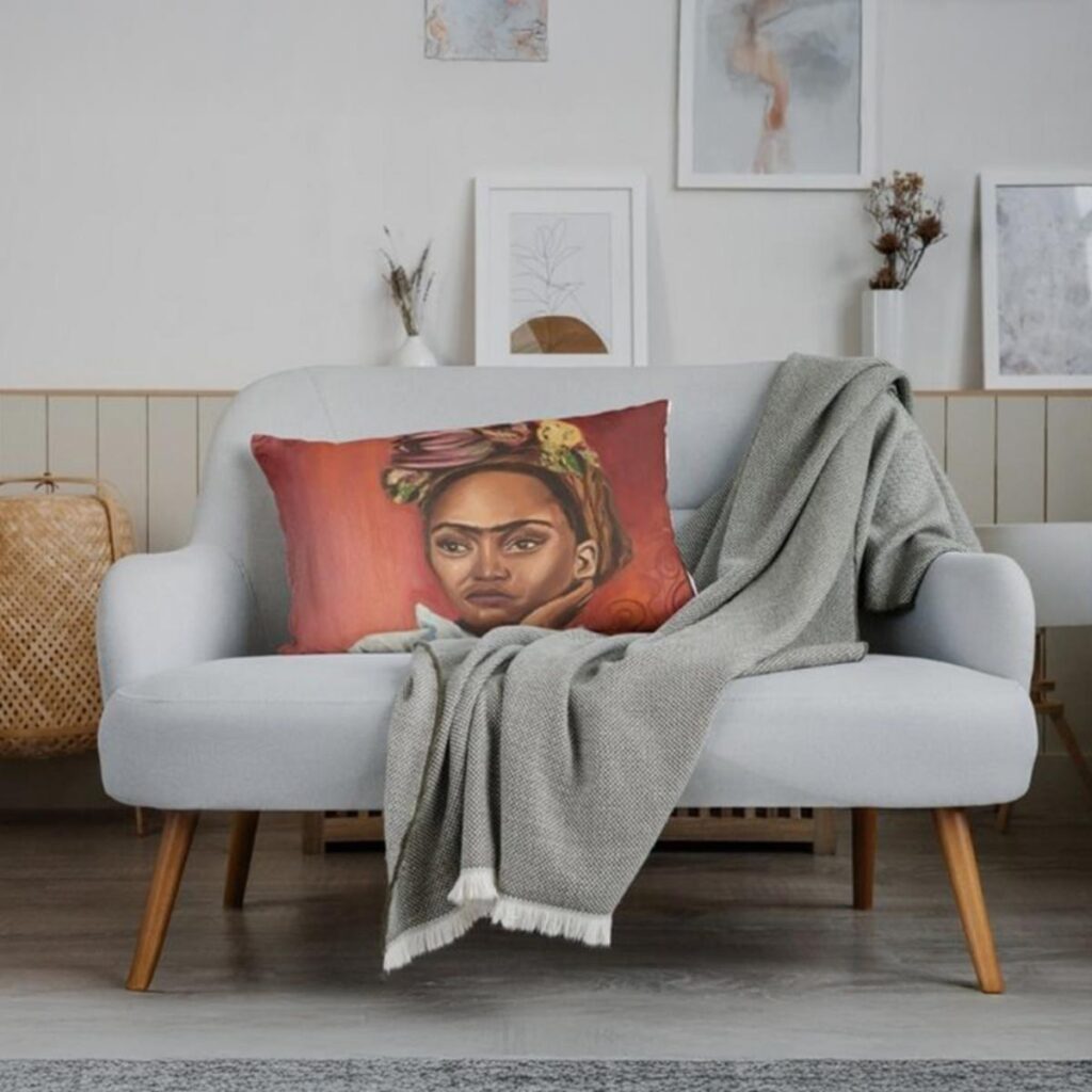 African Frida Kahlo Limited Edition Scatter Pillow by Tanja van Biljon