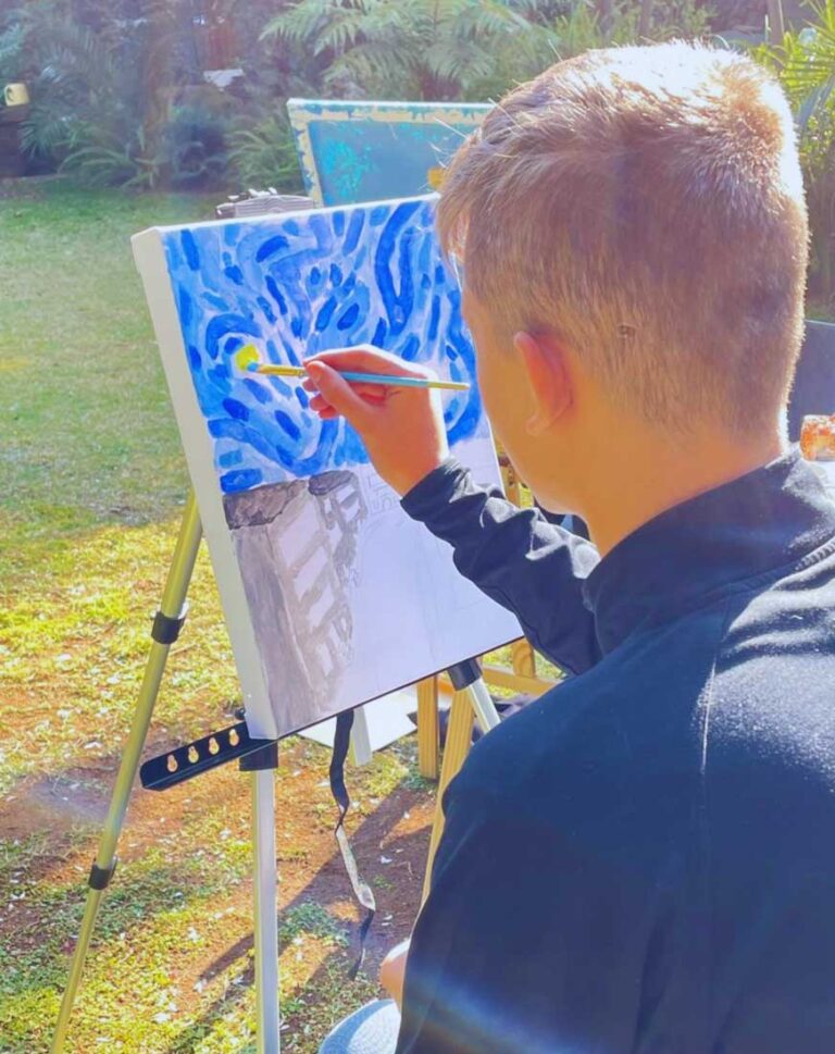 Visual Arts student working on artwork at Bud & Blossom Creatives Germiston