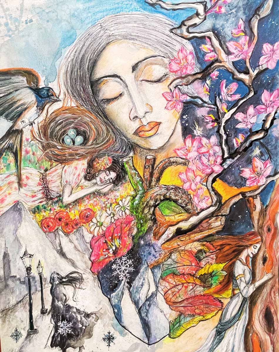 Seasons of the Heart by Tanja van Biljon - mixed media on paper, 50 × 65cm, 2025